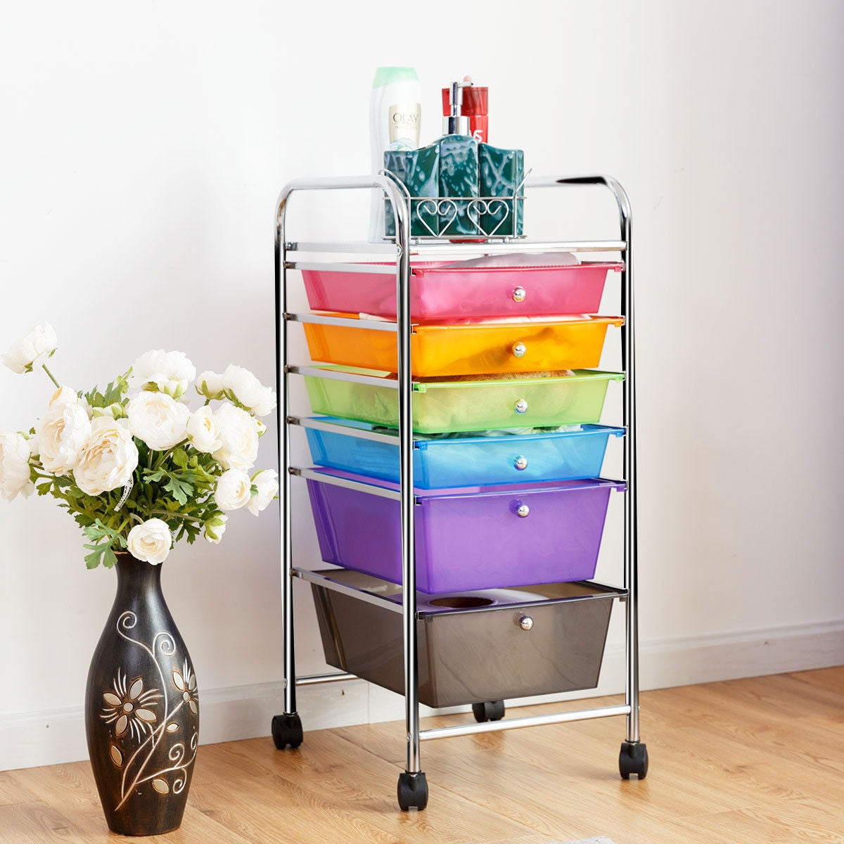 6-Drawer Rolling Storage Cart Organizer - Rose Red