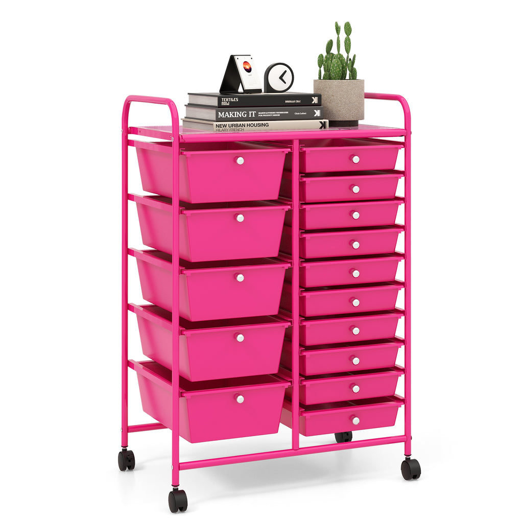 15-Drawer Rolling Utility Cart Storage - Pink