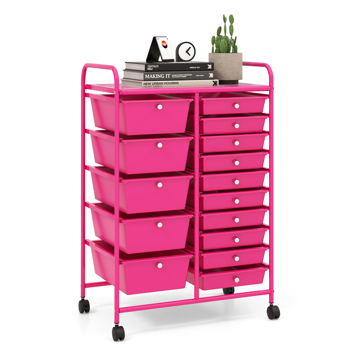 15-Drawer Rolling Utility Cart Storage - Pink