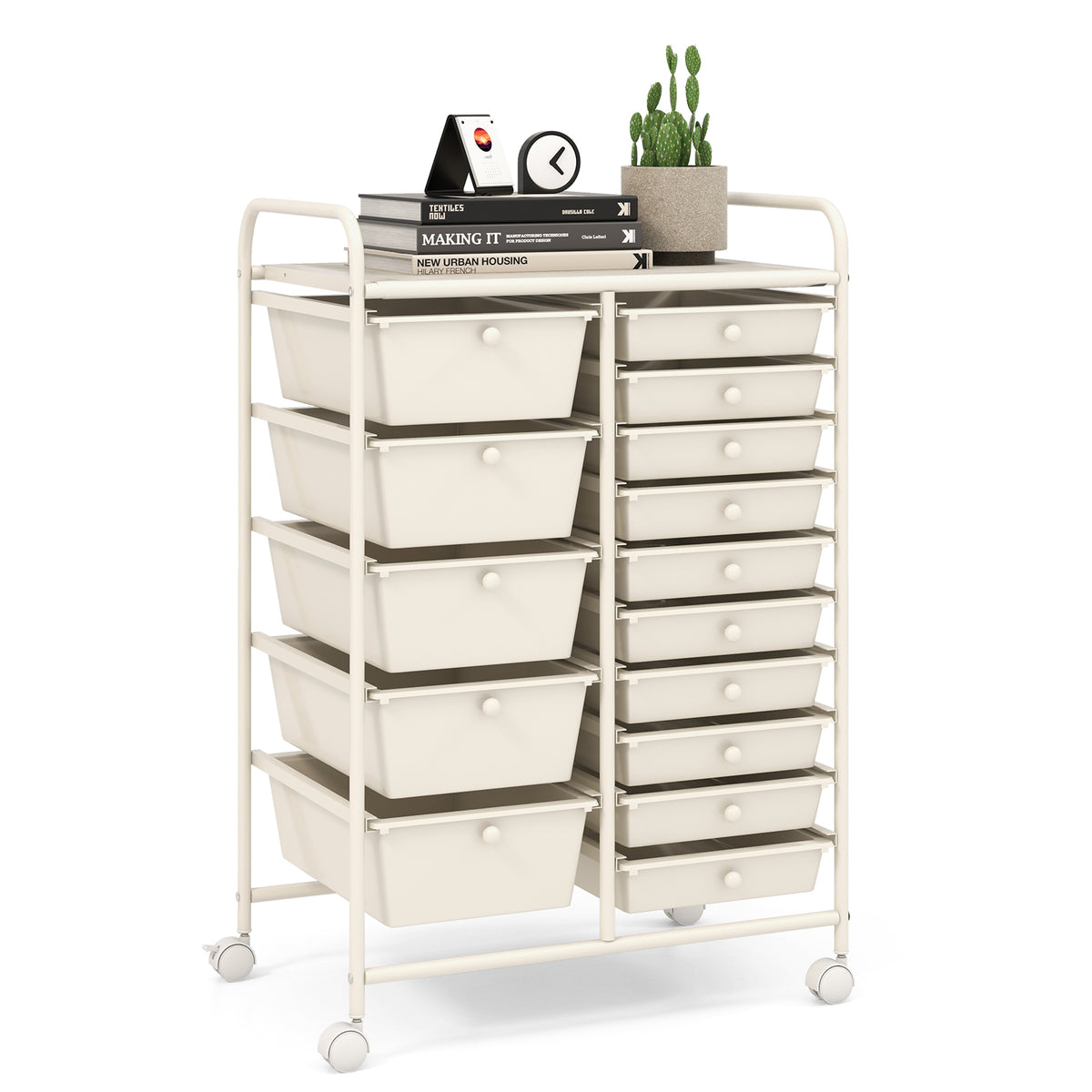 15-Drawer Utility Rolling Cart, White