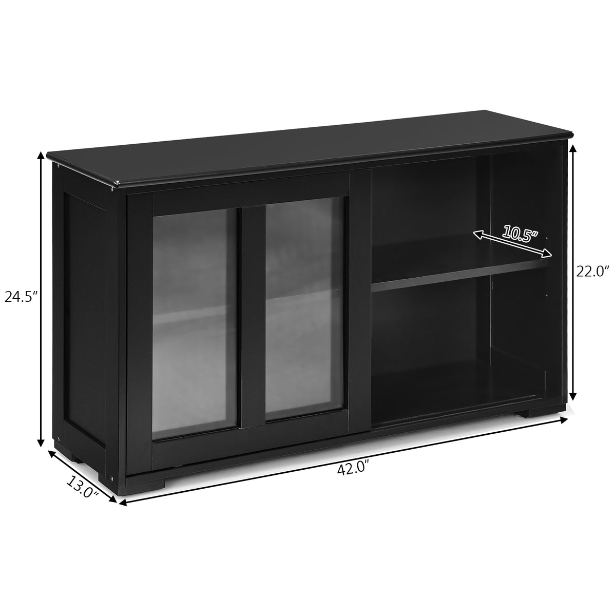 Sideboard Buffet Storage Cabinet with Sliding Glass Door - Black