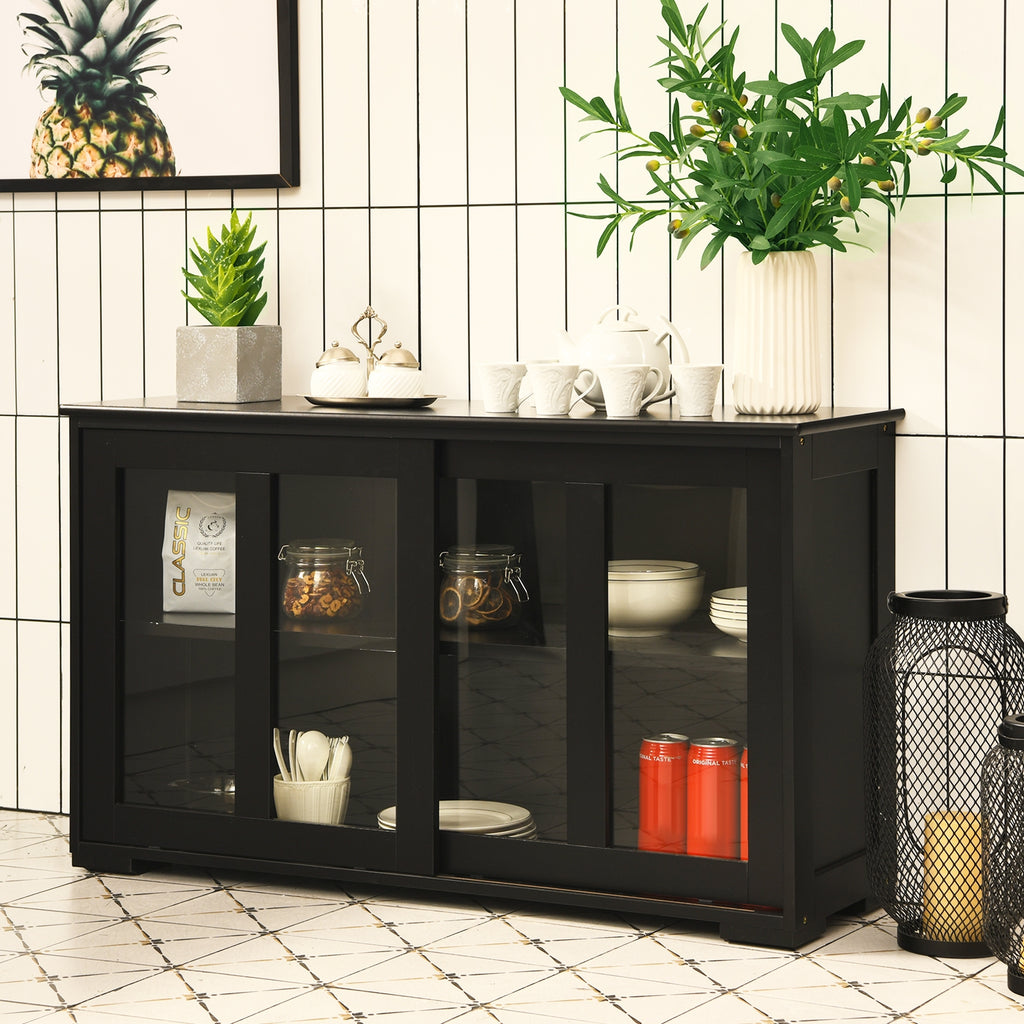 Sideboard Buffet Storage Cabinet with Sliding Glass Door - Black