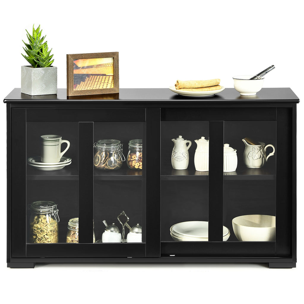 Sideboard Buffet Storage Cabinet with Sliding Glass Door - Black