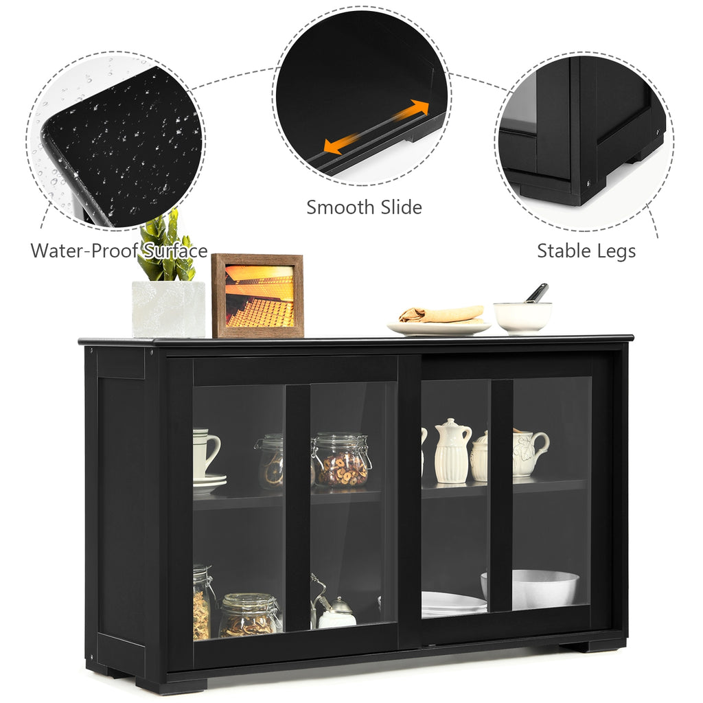 Sideboard Buffet Storage Cabinet with Sliding Glass Door - Black