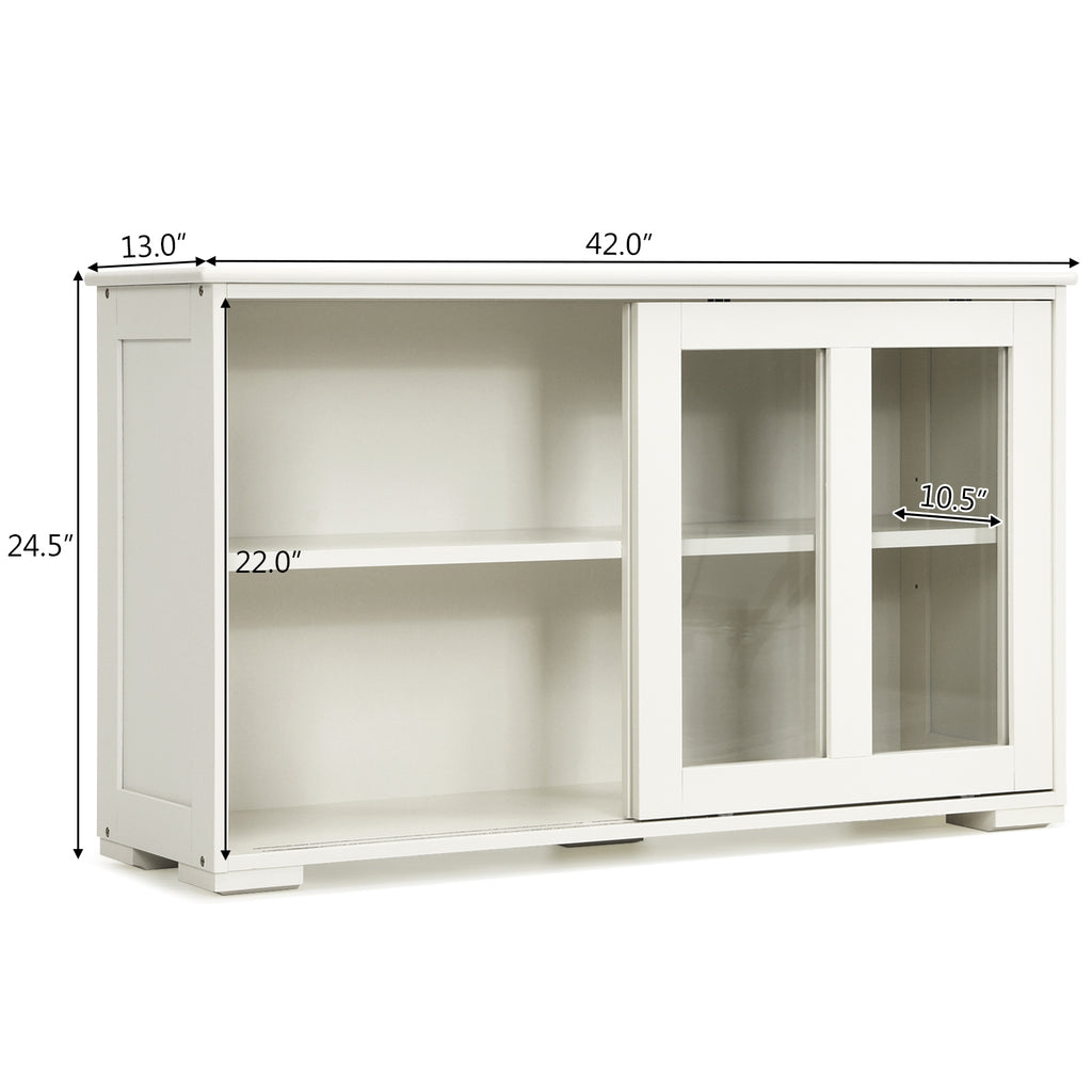 Sideboard Buffet Cabinet with Sliding Glass Door - White