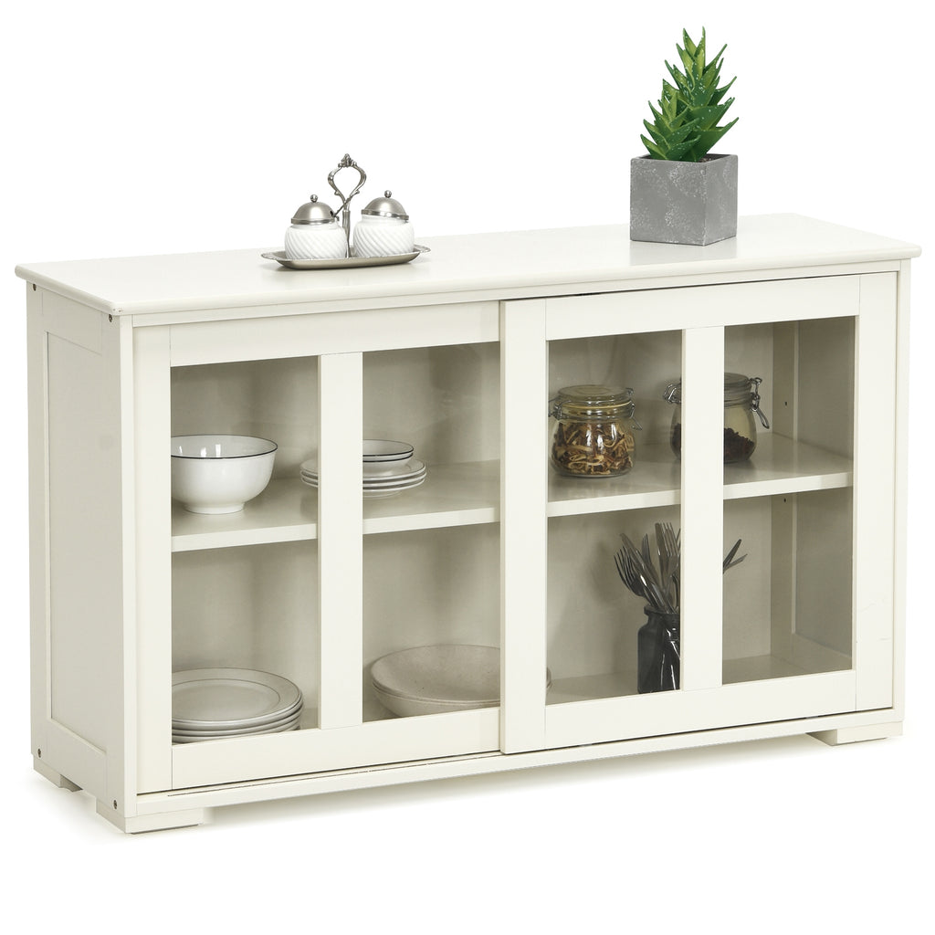 Sideboard Buffet Storage Cabinet with Sliding Glass Door - White