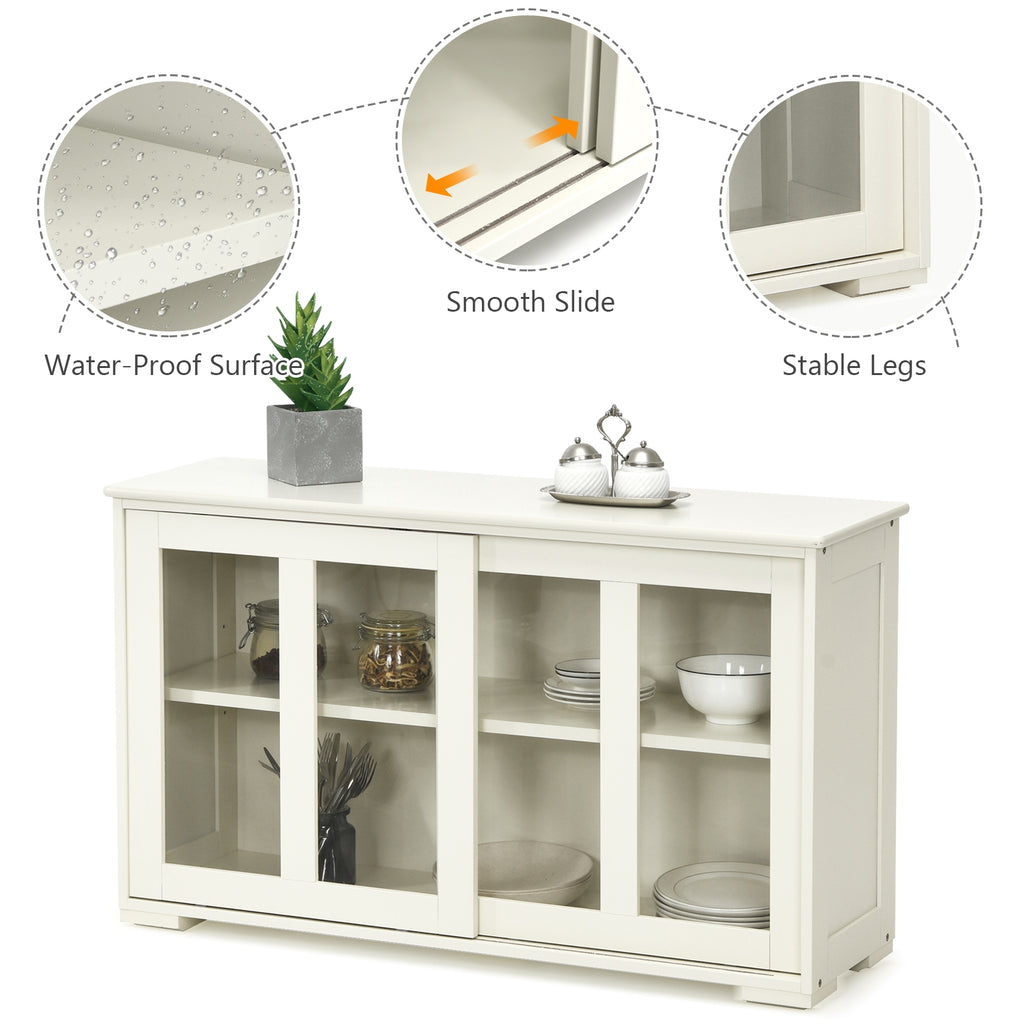 Sideboard Buffet Storage Cabinet with Sliding Glass Door - White
