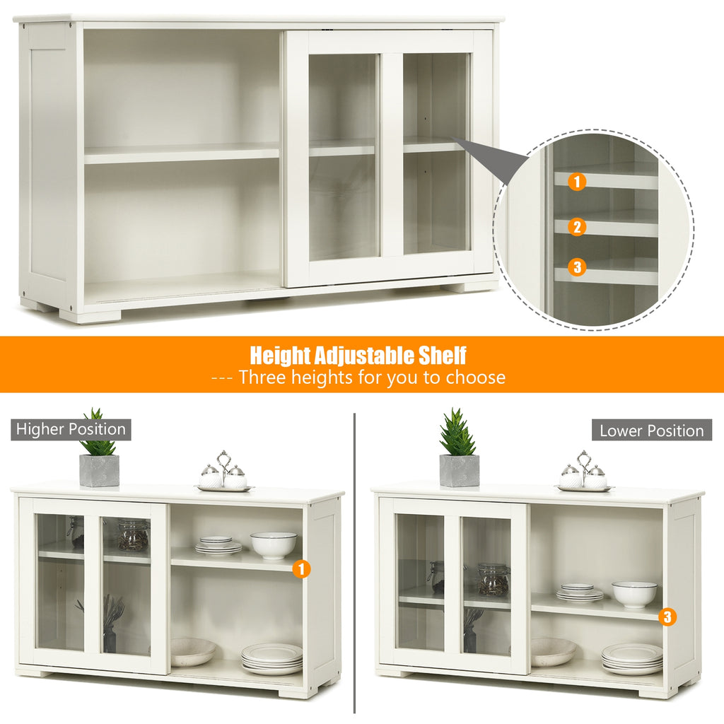 Sideboard Buffet Storage Cabinet with Sliding Glass Door - White