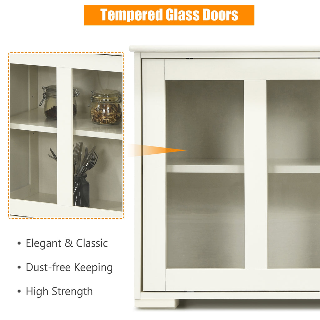 Sideboard Buffet Storage Cabinet with Sliding Glass Door - White