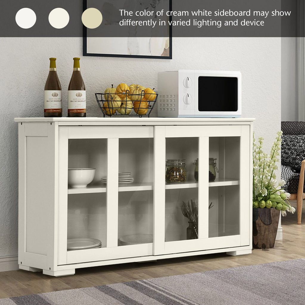 Sideboard Buffet Cabinet with Sliding Glass Door - White