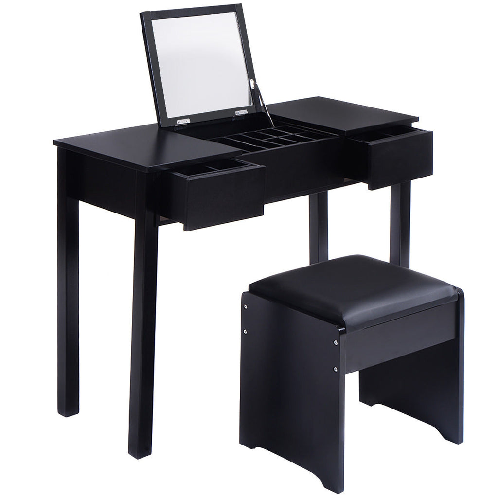 Makeup Vanity Table with Flip Top Mirror & 2 Drawers, Pink