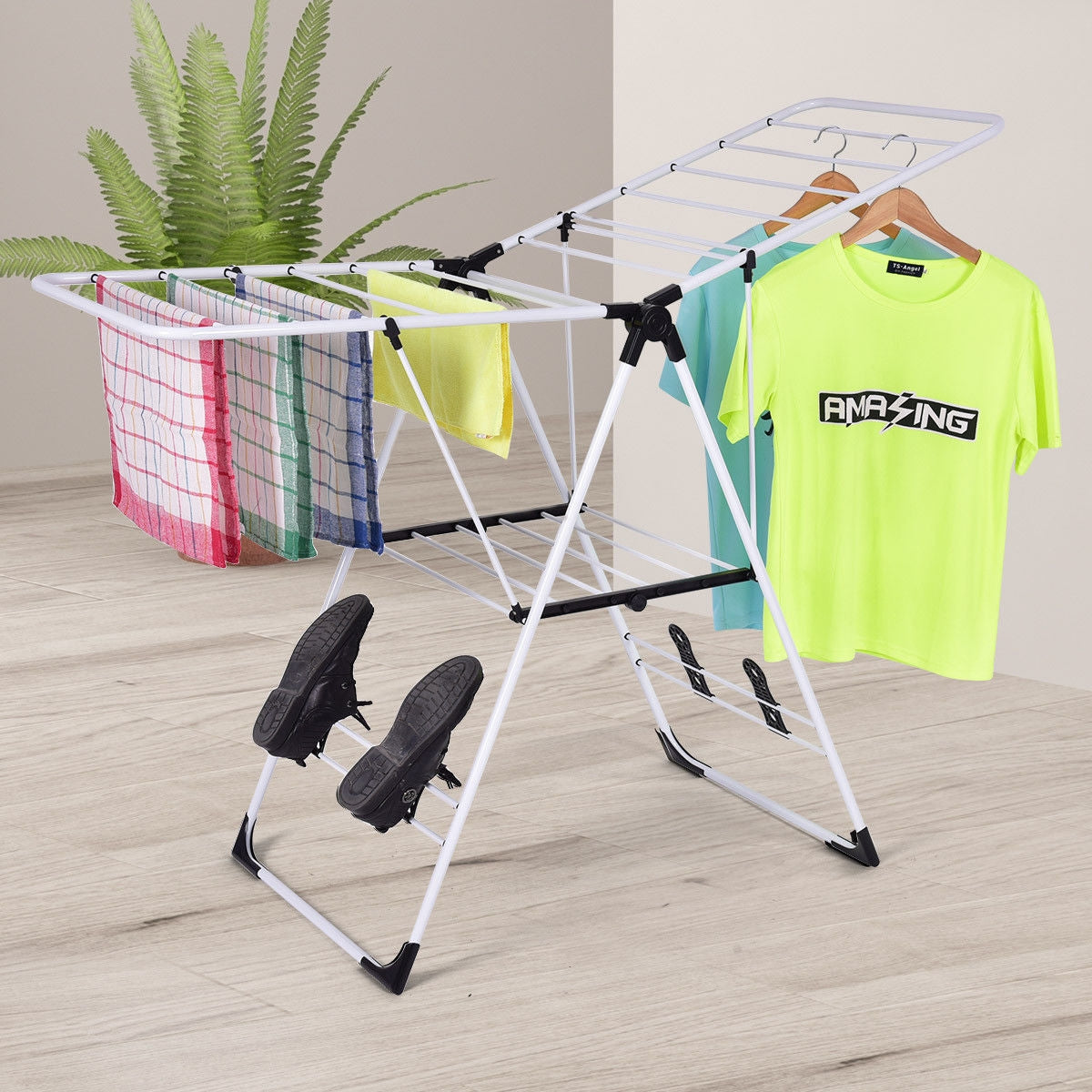 Portable Clothes Drying Rack with Shoe Rack - Adjustable