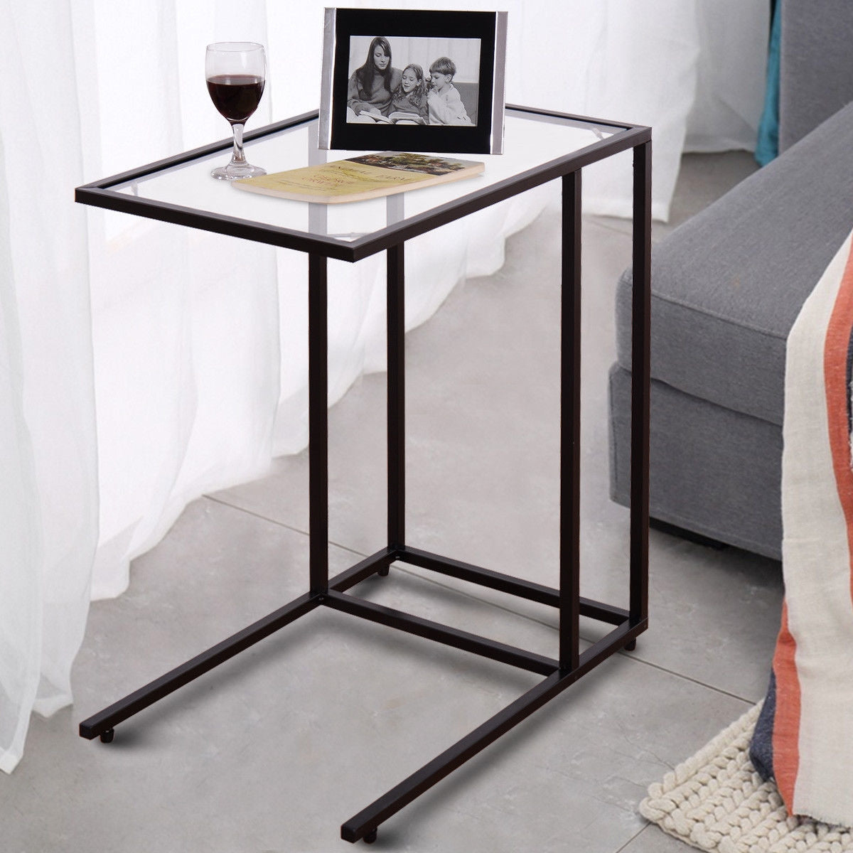 Sofa End Table Coffee Side Table - Glass Top