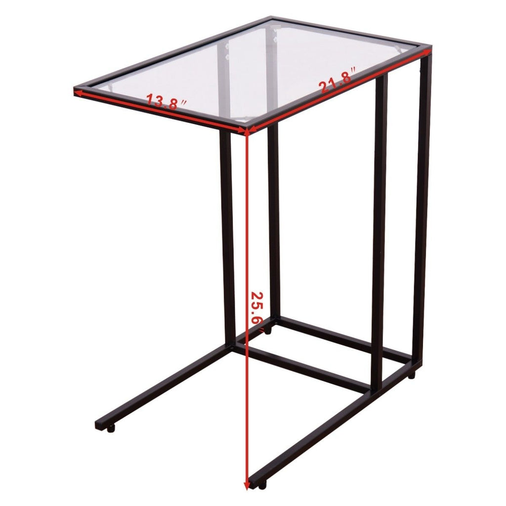 Glass Top End Table - Sofa Side Table with Steel Frame