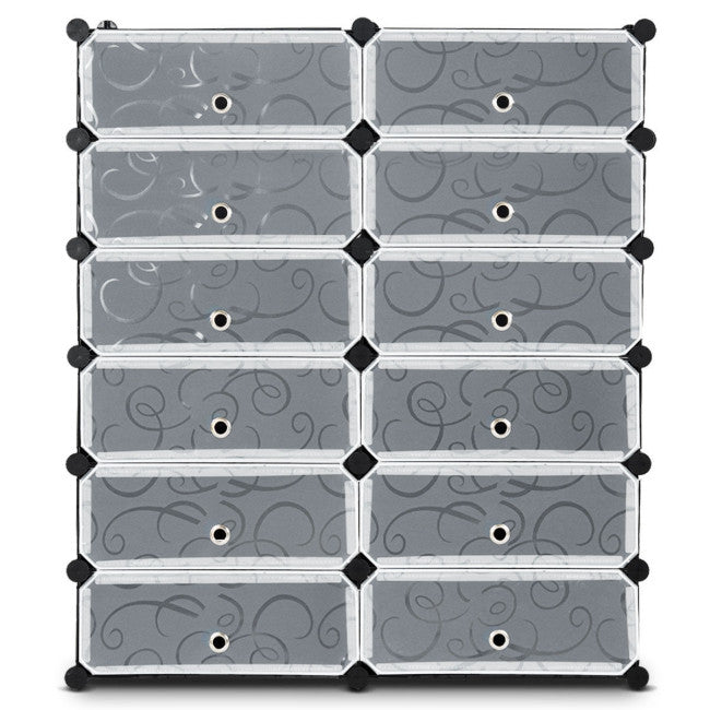 12-Cube Shoe Shelf Organizer - 48 Pair Storage with Hook, Black