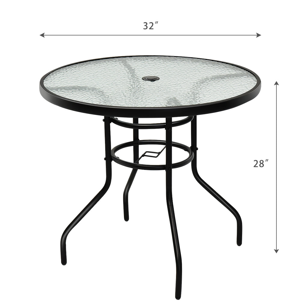 32-Inch Round Patio Tempered Glass Table with Umbrella Hole