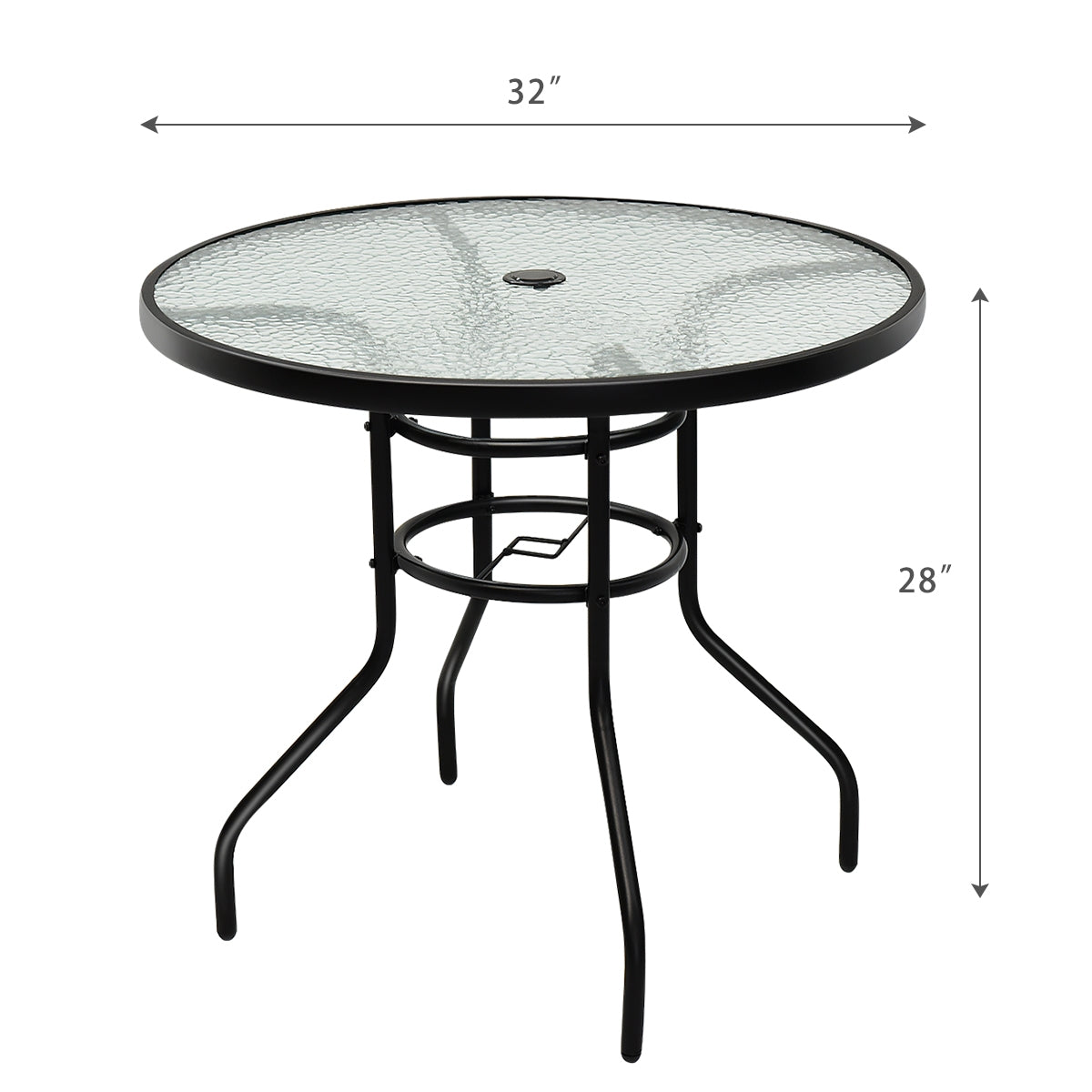 32-Inch Round Patio Tempered Glass Table with Umbrella Hole