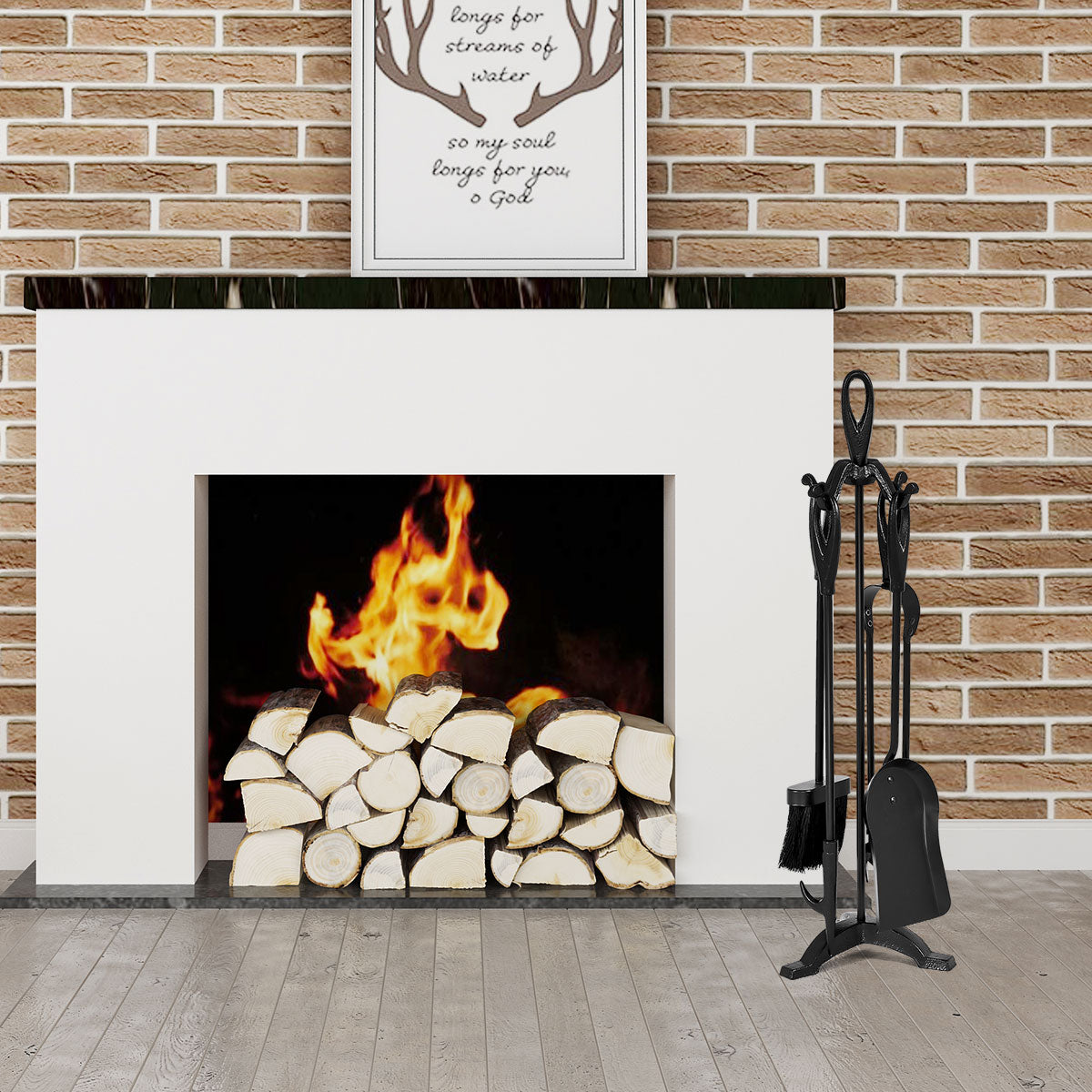 5-Piece Fireplace Tools Set with Stand - Black