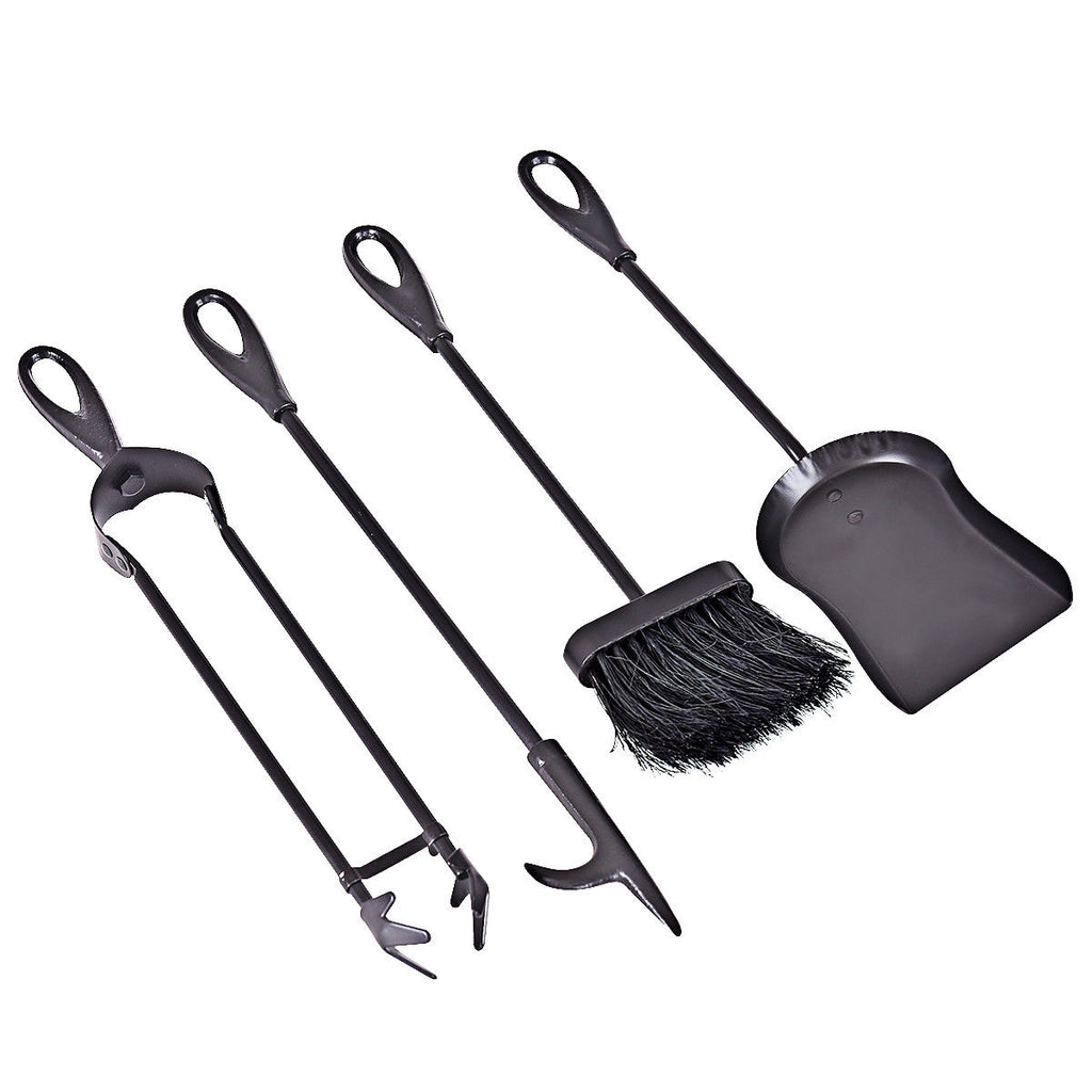 5-Piece Fireplace Tools Set with Stand - Black
