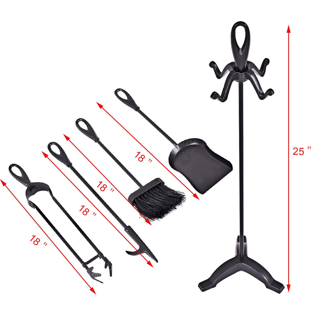 5-Piece Fireplace Tools Set with Stand - Black