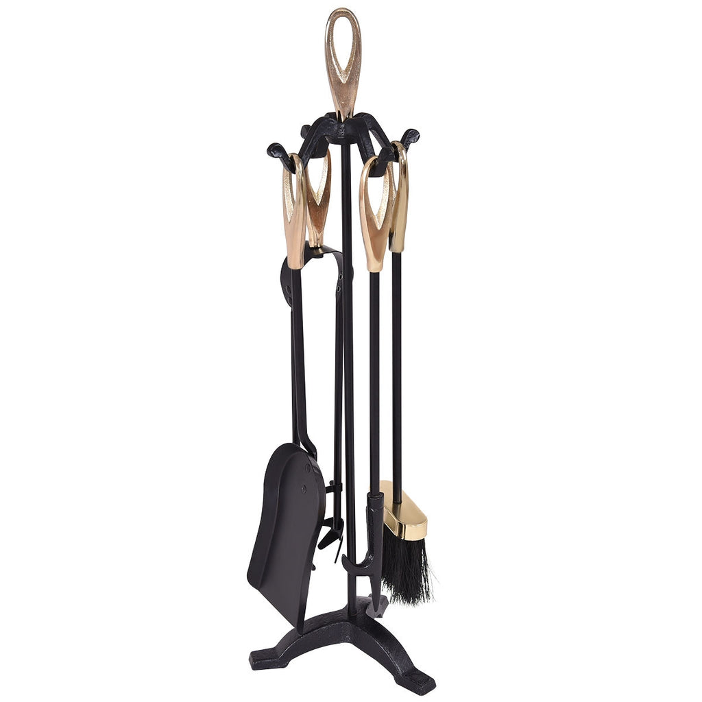 5-Piece Fireplace Tools Set with Stand - Black