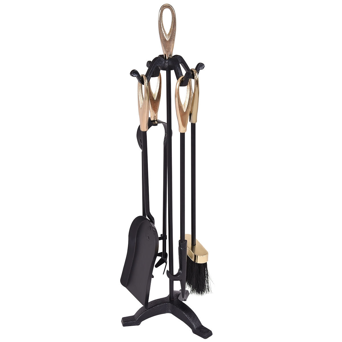 5-Piece Fireplace Tools Set with Stand - Black