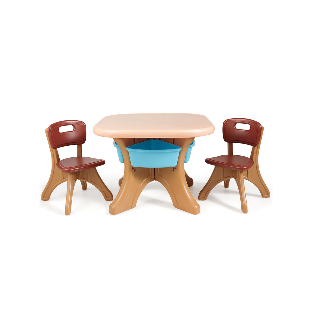 Kids Activity Table and Chair Set with Storage - Brown, Durable Plastic