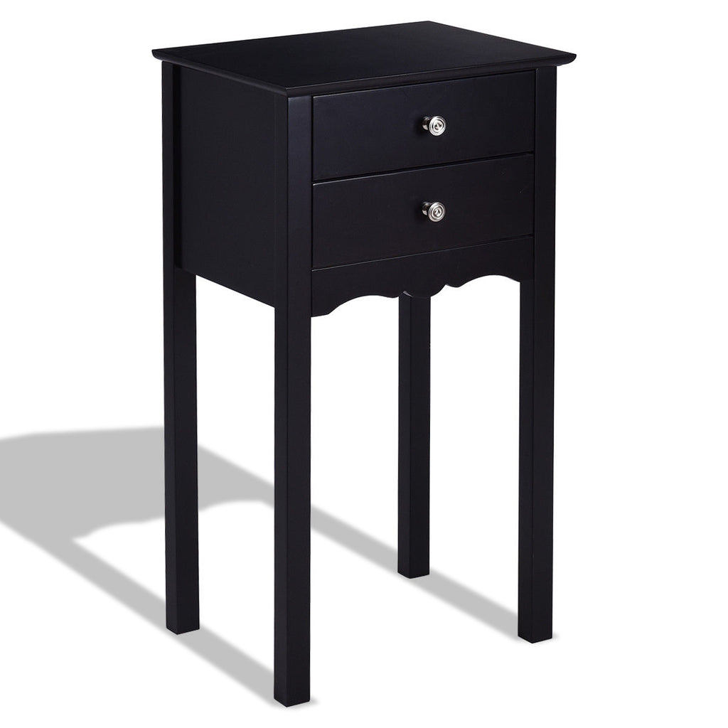 Vintage Side End Table with 2 Storage Drawers - Black