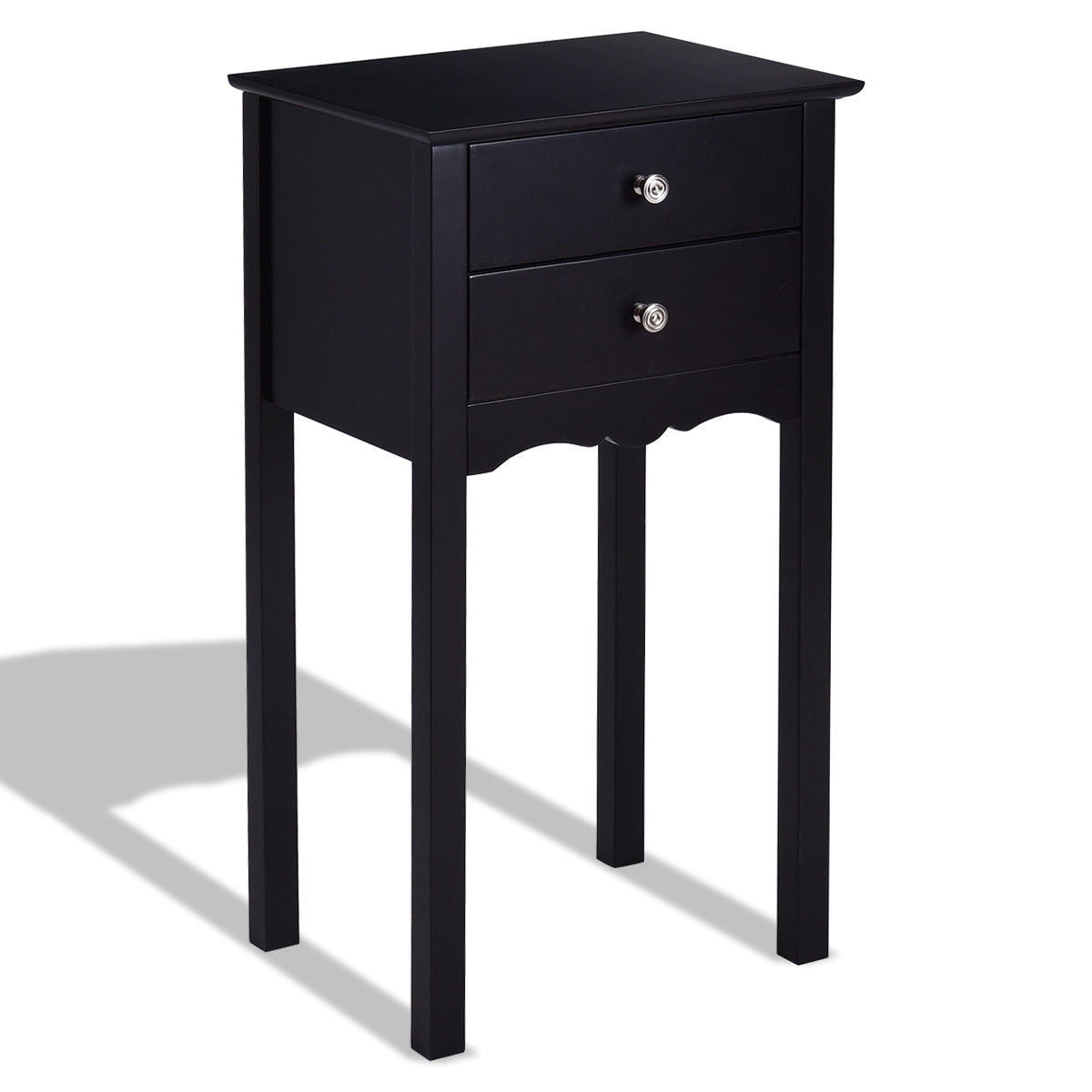 Vintage Side End Table with 2 Storage Drawers - Black