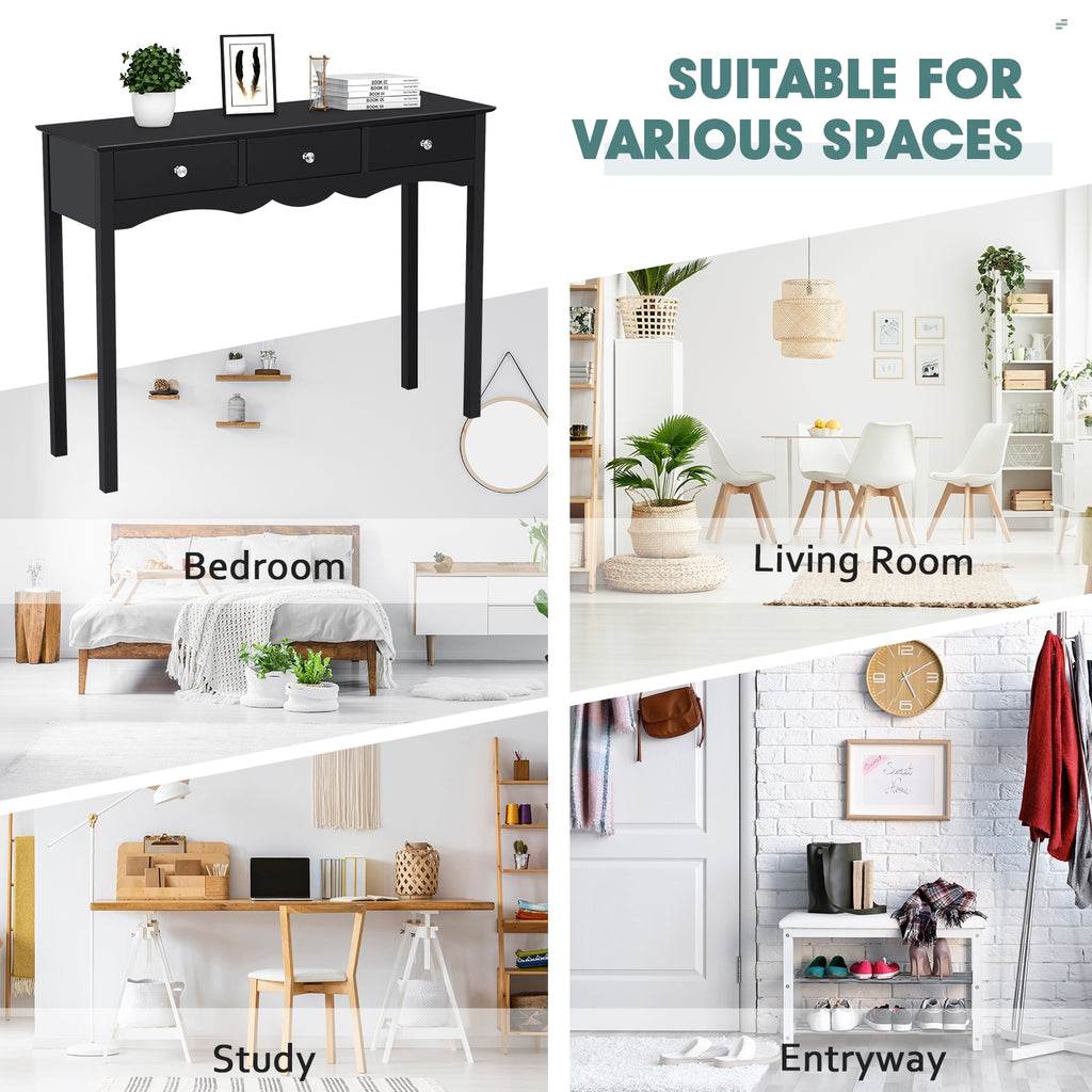 3-Drawer Console Table with Storage, Black