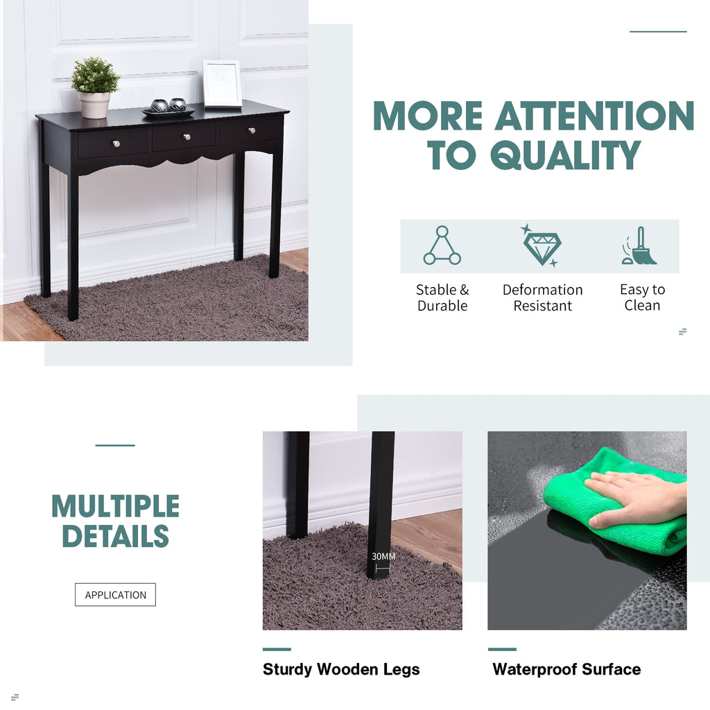 3-Drawer Console Table with Storage, Black