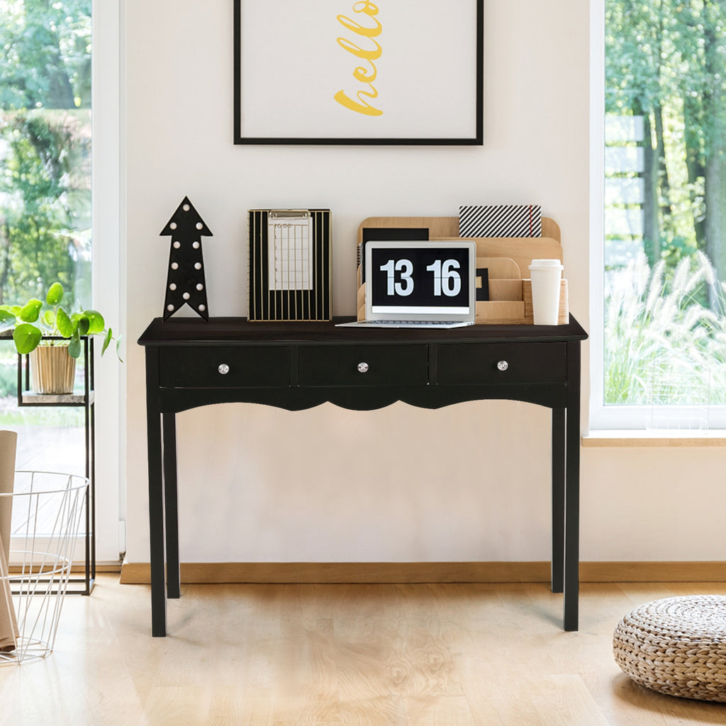 3-Drawer Console Table with Storage, Black