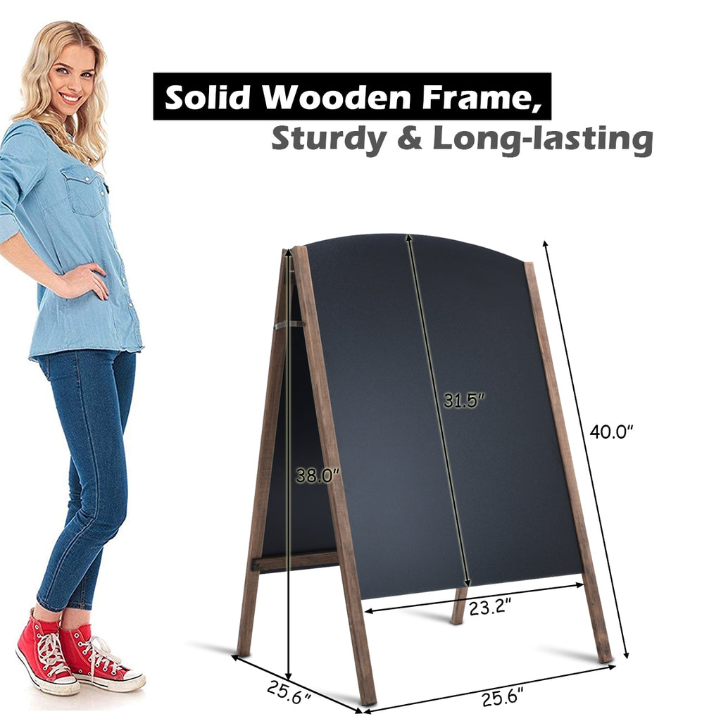 40 Inch Wooden A-Frame Sidewalk Chalkboard Sign for Weddings & Business Advertising