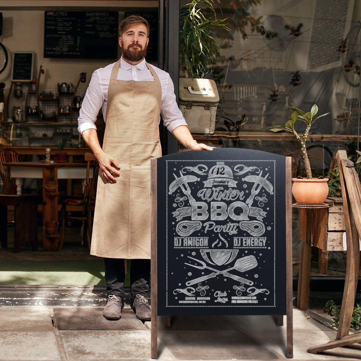 40 Inch Wooden A-Frame Sidewalk Chalkboard Sign for Weddings & Business Advertising