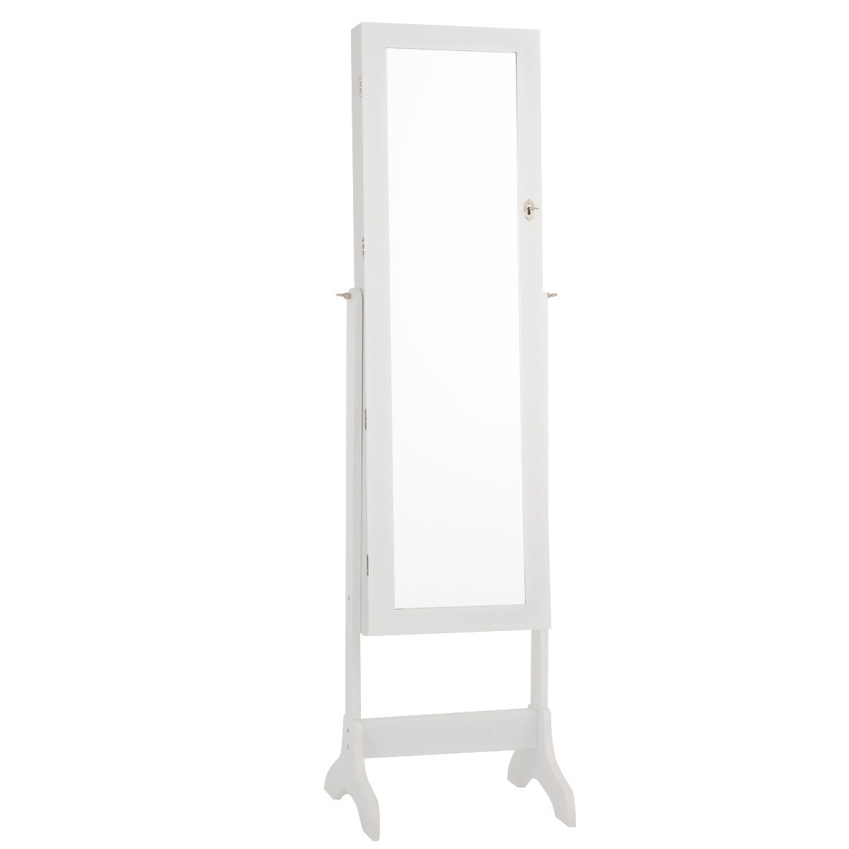 Lockable Mirrored Jewelry Cabinet Armoire, White