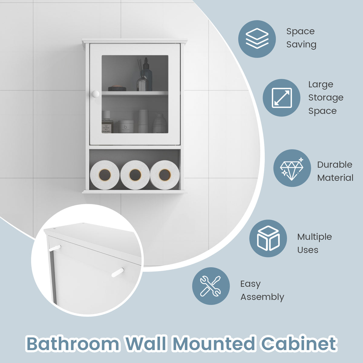 Wall Mounted Adjustable Hanging Storage Medicine Cabinet with Open
