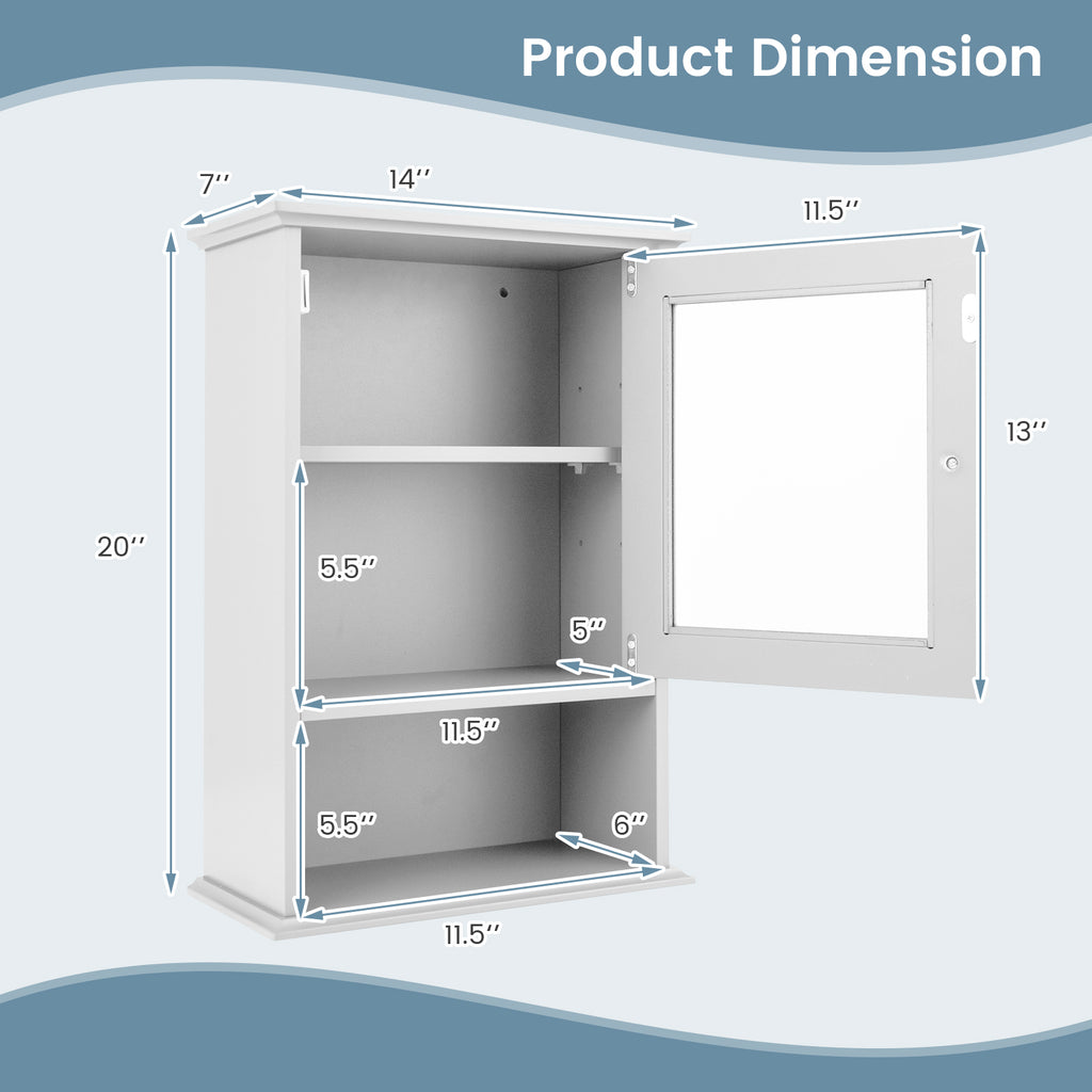 Wall Mounted Adjustable Hanging Storage Medicine Cabinet with Open