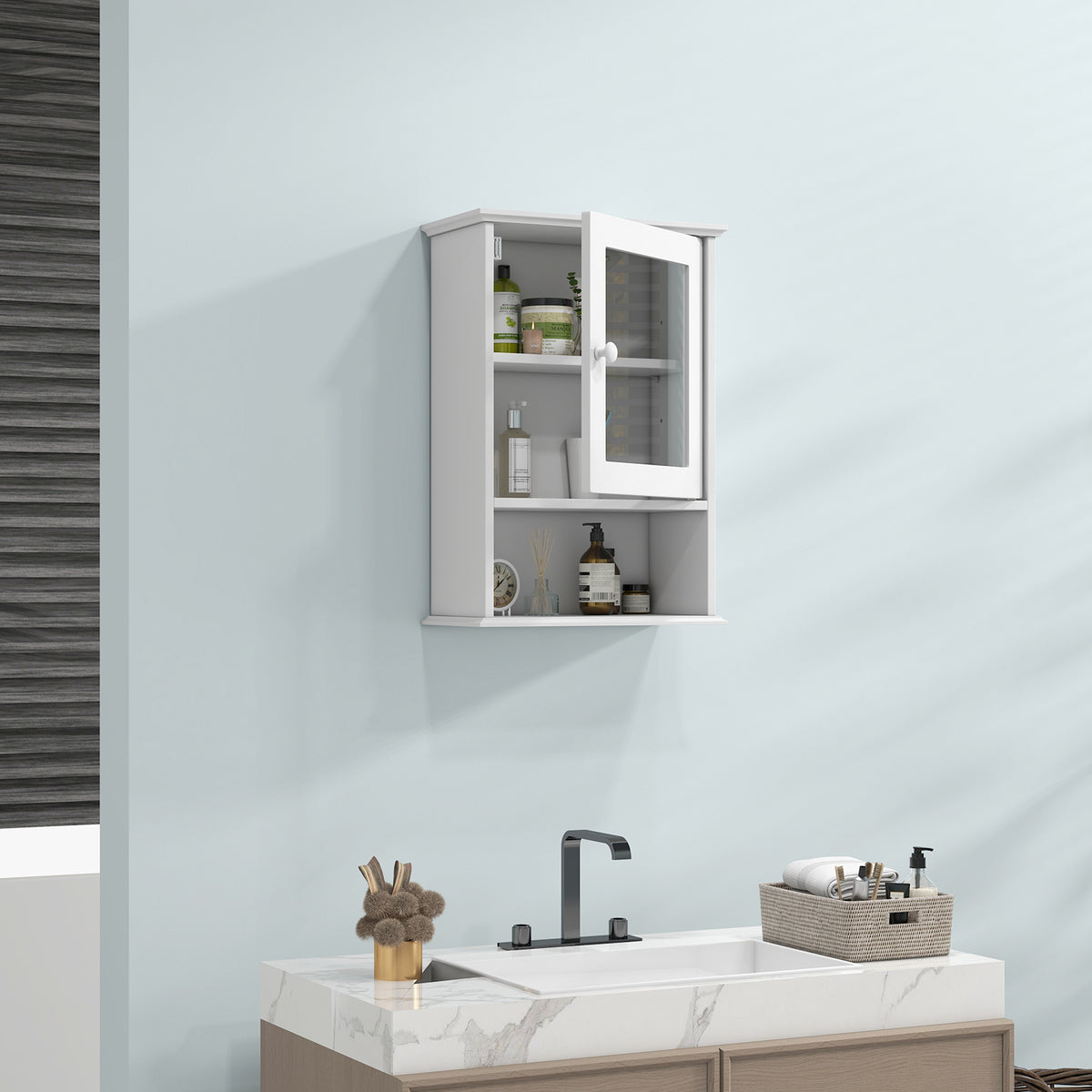 Wall Mounted Adjustable Hanging Storage Medicine Cabinet with Open