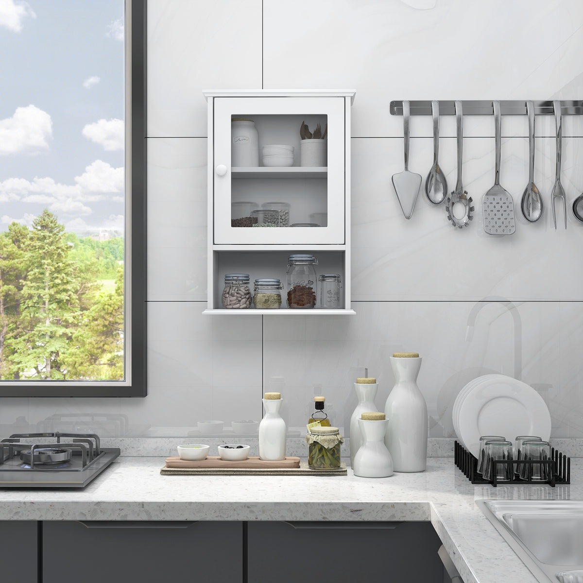 Wall Mounted Adjustable Hanging Storage Medicine Cabinet with Open