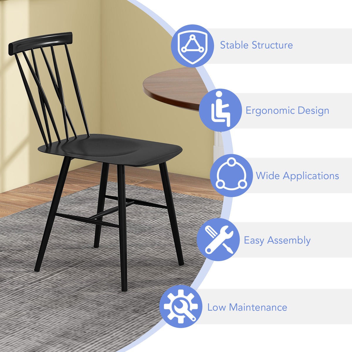 Set of 2 Modern Dining Chairs with Backrest