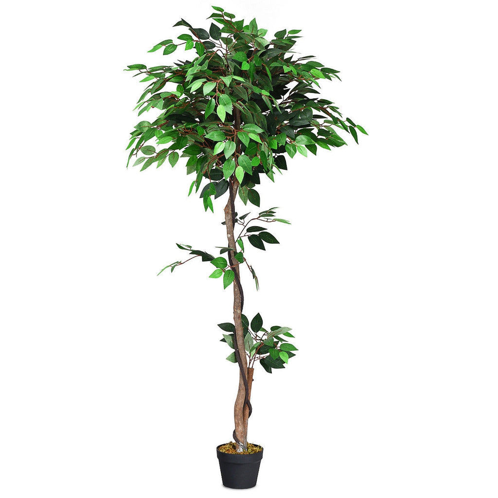Artificial Ficus Tree - 5.5 Feet Tall with Realistic Leaves & Wood Trunks