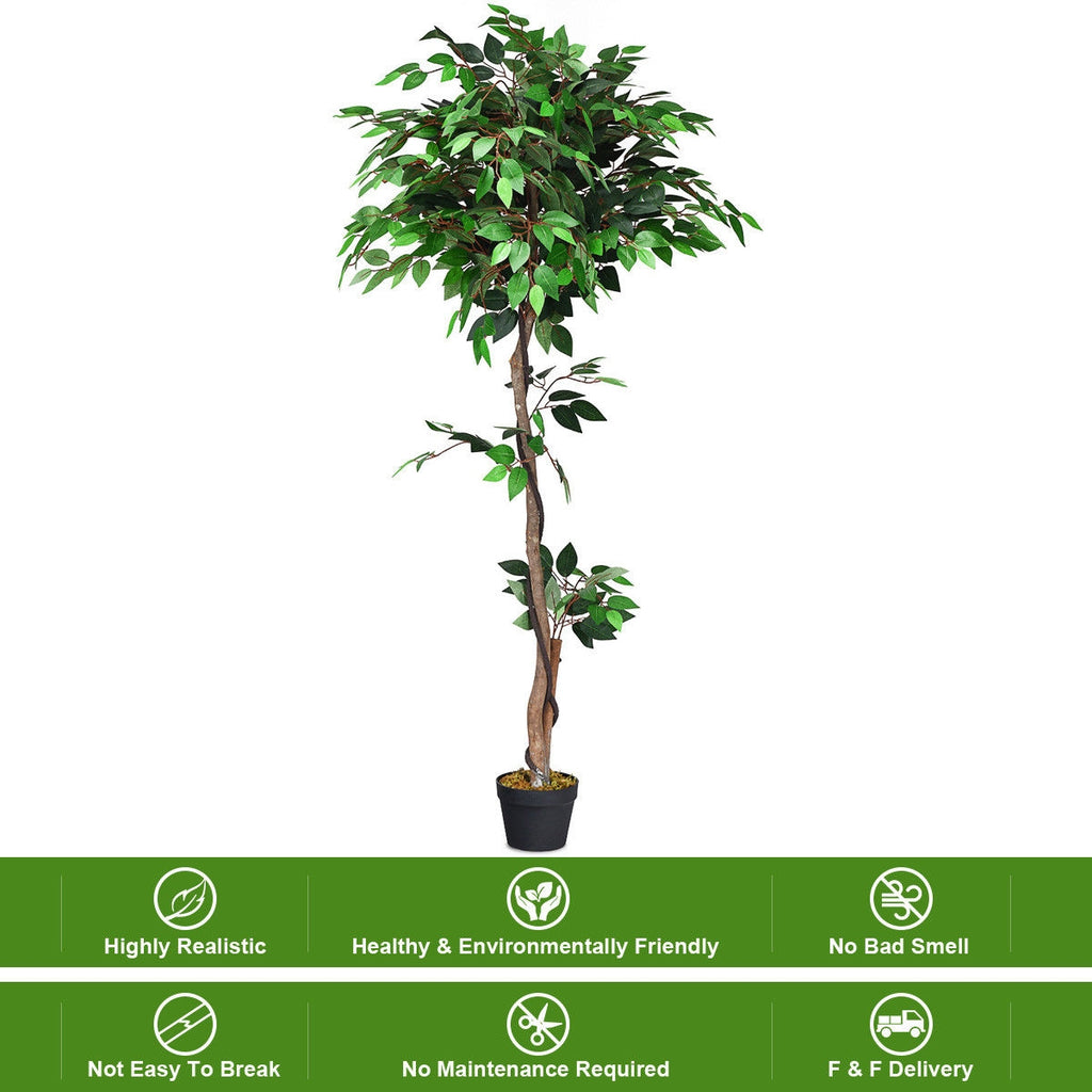 Artificial Ficus Tree - 5.5 Feet Tall with Realistic Leaves & Wood Trunks