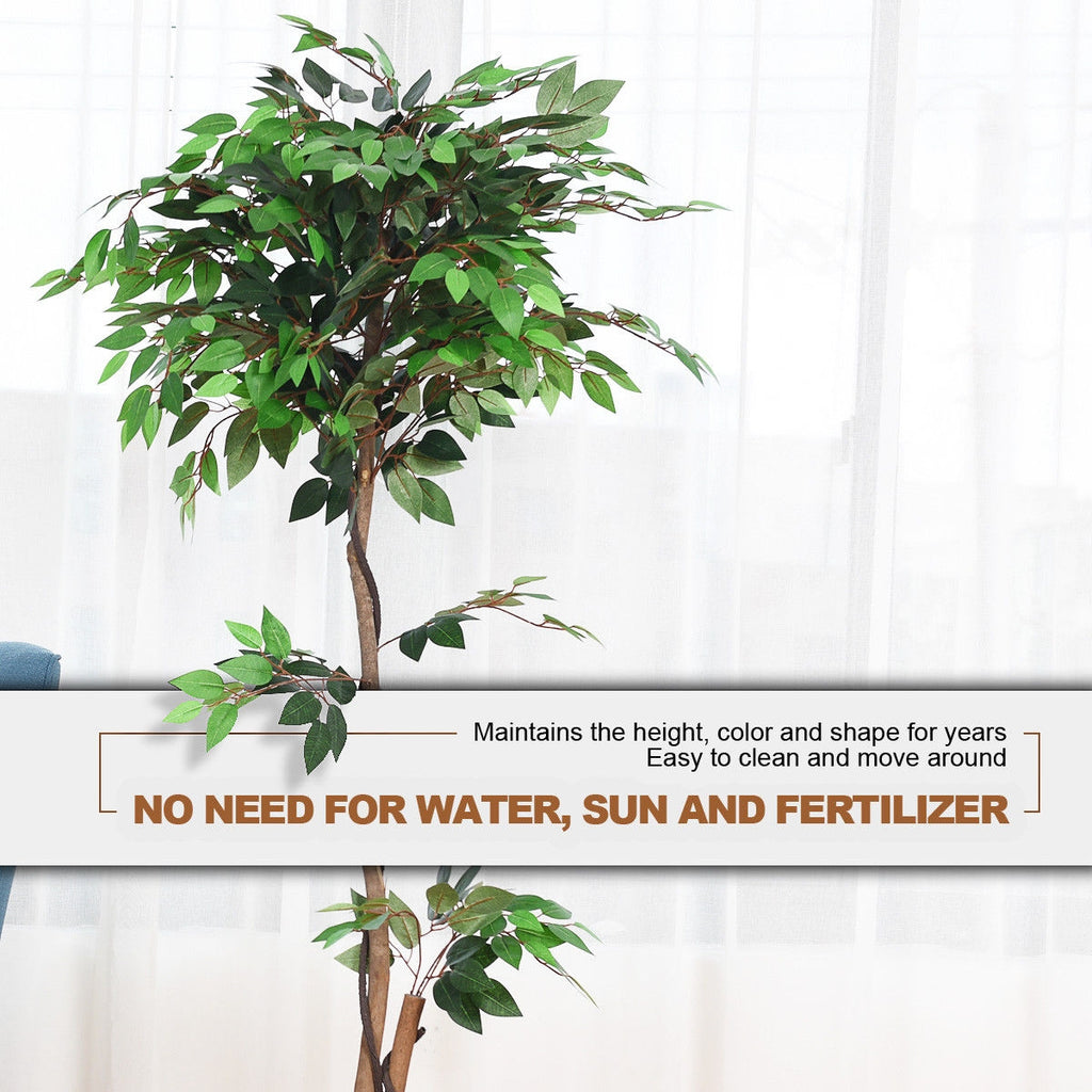 Artificial Ficus Tree - 5.5 Feet Tall with Realistic Leaves & Wood Trunks