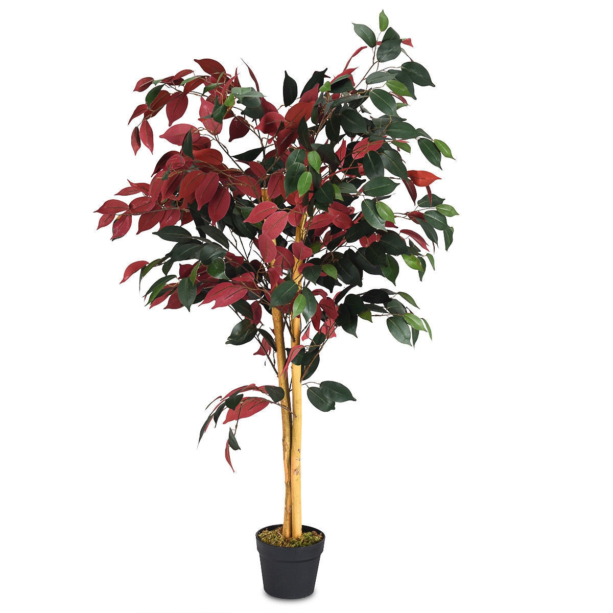 Artificial Ficus Tree 4 Feet Tall with Dual-Color Leaves & Nursery Pot
