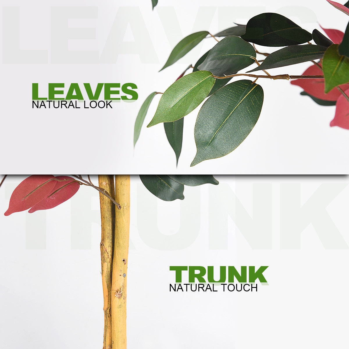Artificial Ficus Tree 4 Feet Tall with Dual-Color Leaves & Nursery Pot