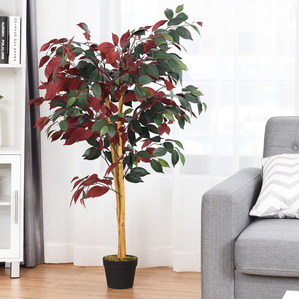 Artificial Ficus Tree 4 Feet Tall with Dual-Color Leaves & Nursery Pot