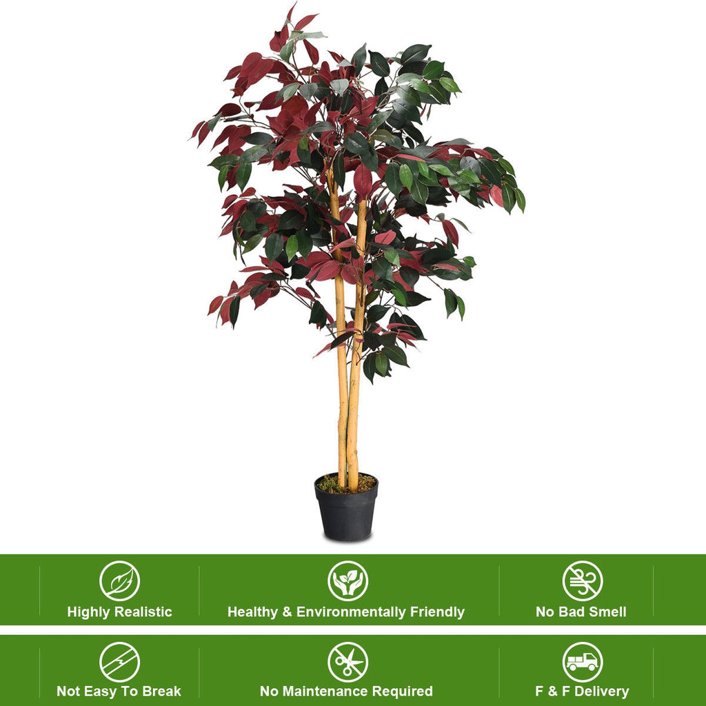 Artificial Ficus Tree 4 Feet Tall with Dual-Color Leaves & Nursery Pot