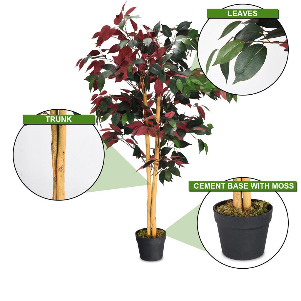 Artificial Ficus Tree 4 Feet Tall with Dual-Color Leaves & Nursery Pot