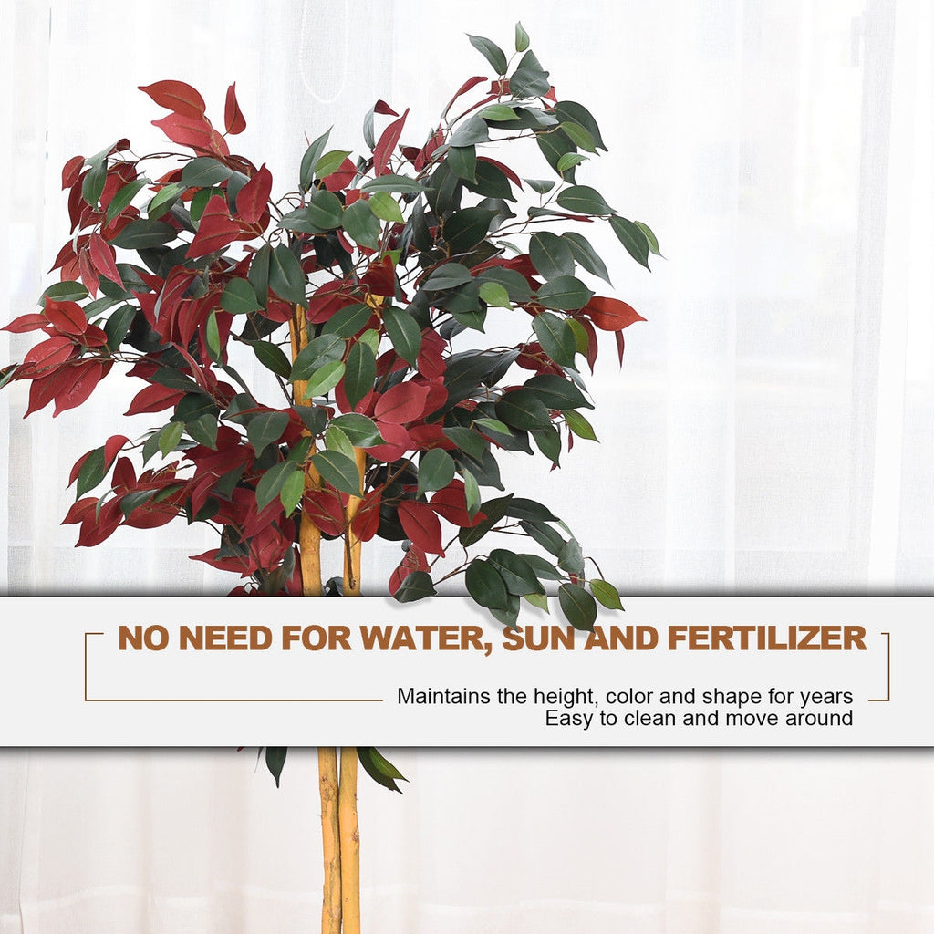 Artificial Ficus Tree 4 Feet Tall with Dual-Color Leaves & Nursery Pot