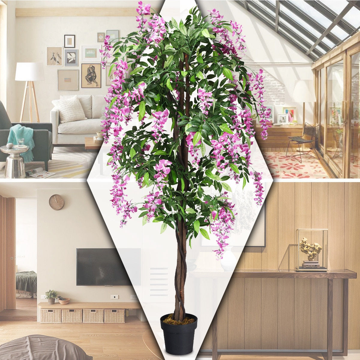 Artificial Wisteria Silk Tree - 6 Feet Indoor-Outdoor with Adjustable Branches - Variation of THIS listing